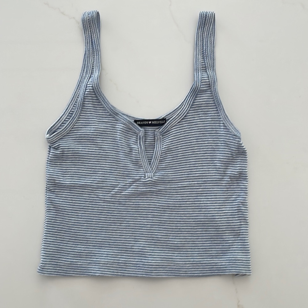 Brandy Melville cropped tank top blue and white stripe size small